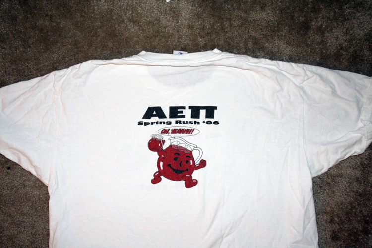 A fraternity tee-shirt. Another fraternity tee for the Spring Rush.
